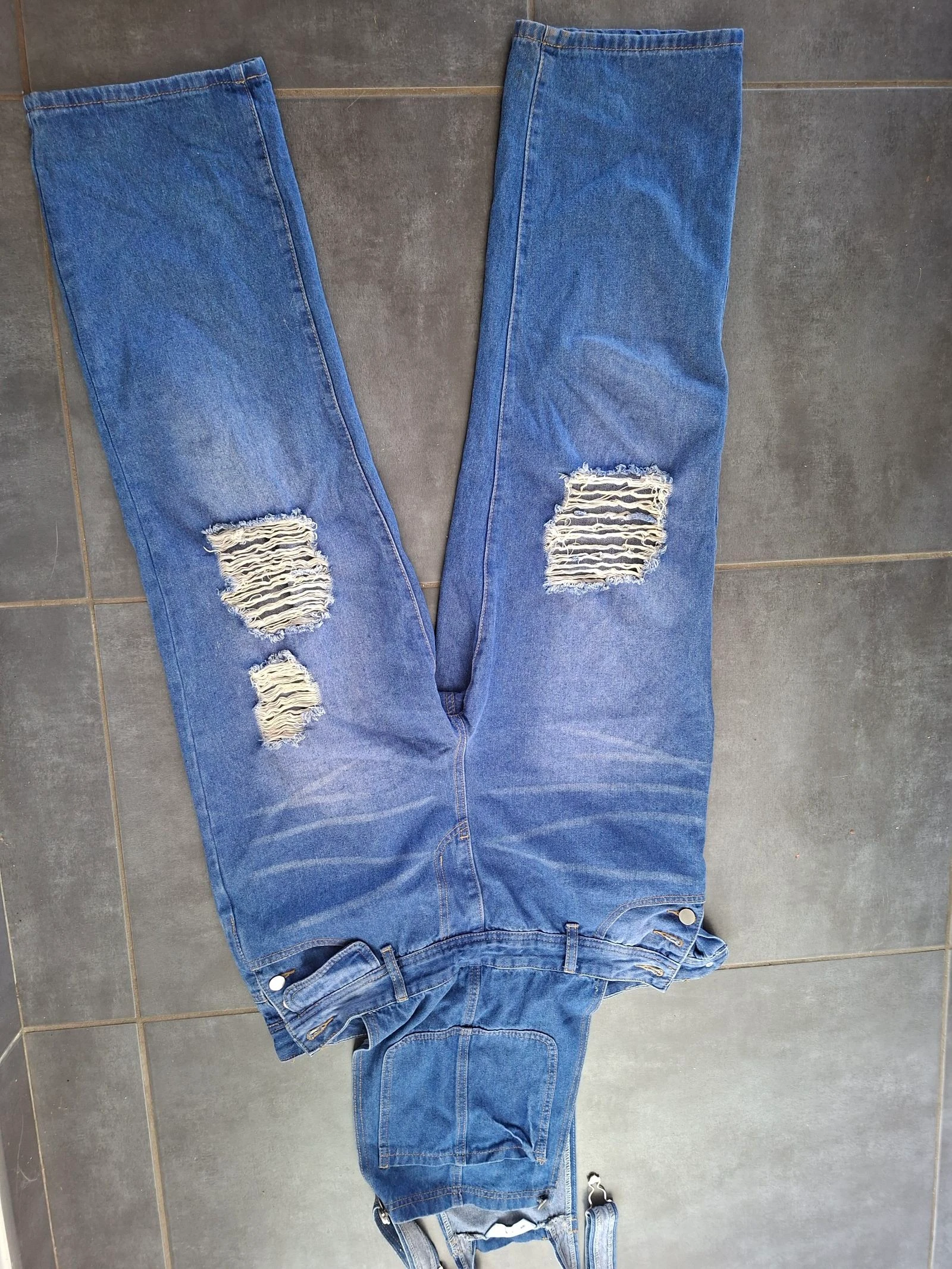 Macacão Jeans M L rasgado 40 42 oversize – photo 2